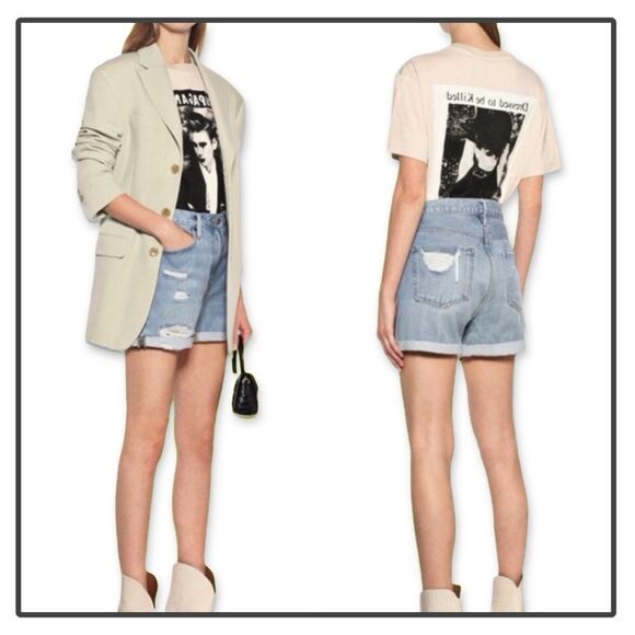 NWT Frame Denim Le Beau Distressed Cuffed Hem Jean Shorts in Elsey Rips - Picture 9 of 16